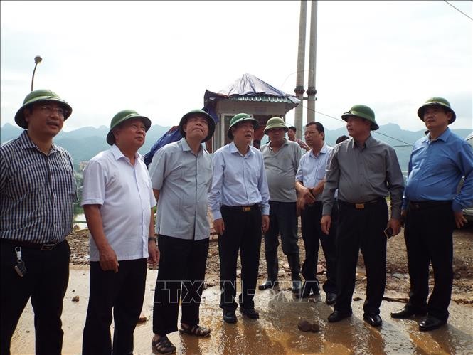 農業與農村發展部部長阮春強與工作團前往和平省視察天災防範工作。（圖源：越通社）