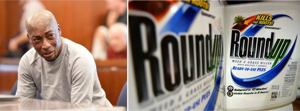 受害者約翰遜（左圖）及孟山都旗下的除草產品Roundup。（圖源：互聯網）