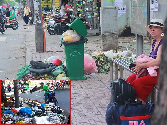 第十郡雄王街的某巴士候車亭周圍是垃圾場。