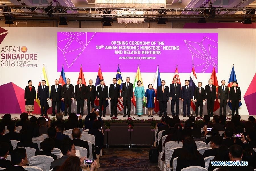 與會代表在第五十屆東盟(東協)經濟部長會議及系列會議開幕儀式上合照。（圖源：新華網）