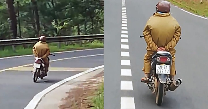 放雙手下坡的騎士。（圖源：視頻截圖）