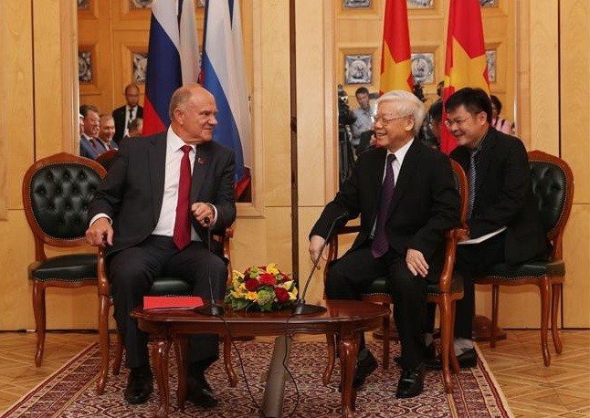 阮富仲總書記會見俄羅斯共產黨主席久加諾夫。（圖源：智勇）