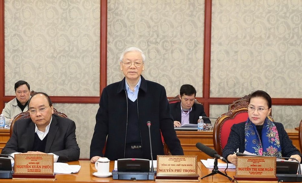 總書記、國家主席阮富仲（中）主持會議並發表講話。（圖源：越通社）