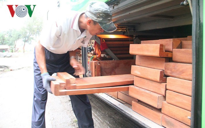 被查獲的走私成品木材。（圖源：VOV）