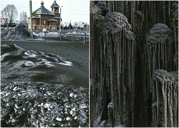 積雪及冰柱上均鋪滿黑塵。（圖源：The Guardian）