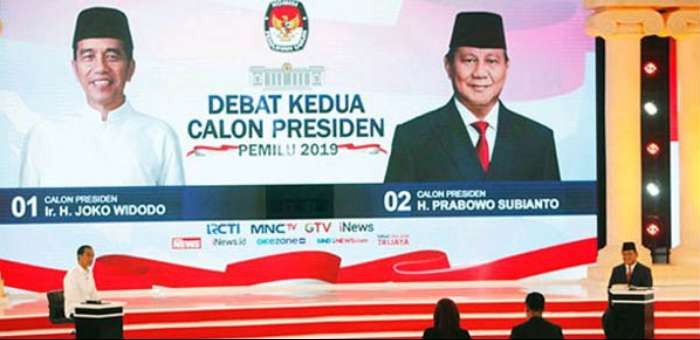 佐科（左）和普拉博沃（右）週日舉行第二場電視辯論。（圖源：互聯網）