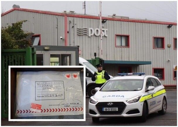 郵件處理中心發現一個與倫敦小型炸彈郵包相同的可疑郵件（小圖）。（圖源：AP）