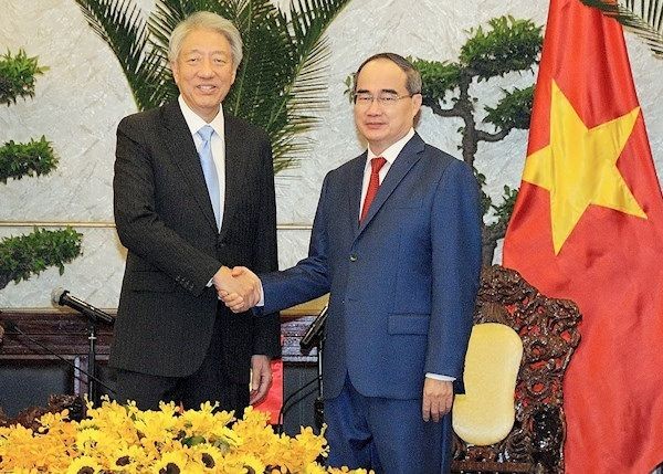 市委書記阮善仁接見新加坡副總理兼國安部長張志賢。（圖源：市黨部新聞網）