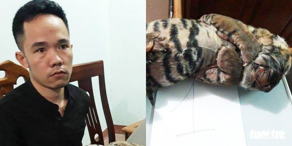 被拘留的嫌疑人盧文俊（左圖）與物證。（圖源：P.Bằng）