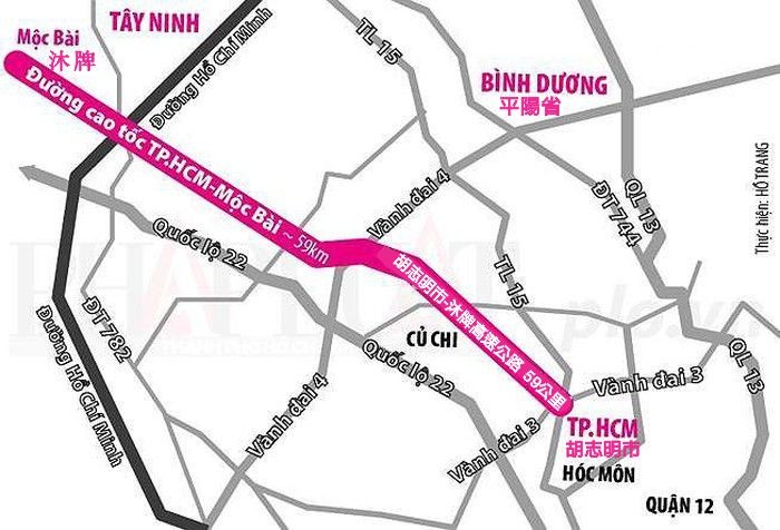 胡志明市-沐牌高速公路路線路。（圖源：寡沙/胡莊）