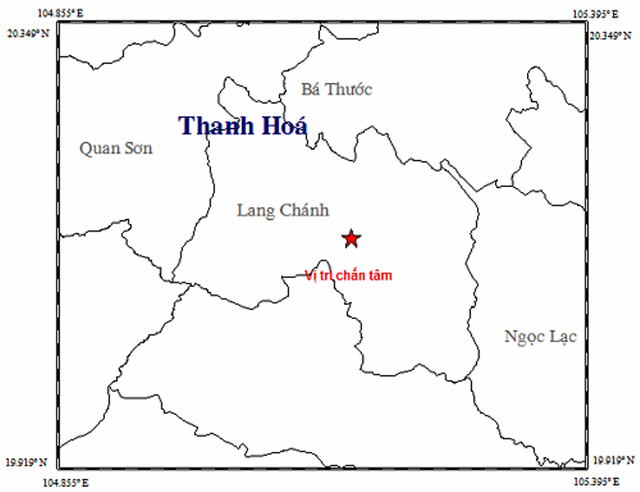 清化省地震不影響民眾。圖中星號表示震中位置。（圖源：地球物理院）