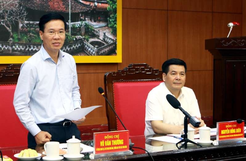 黨中央政治局委員、黨中央書記、中央宣教部部長武文賞(左)在會議上發言。（圖源：越通社）