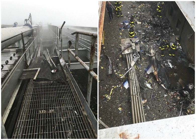 直升機墜毀在大樓頂部。（圖源：AP）