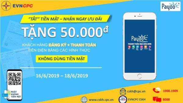 使用非現金支付電費獲優惠 5 萬元。（圖源：EVNCPC宣傳海報）