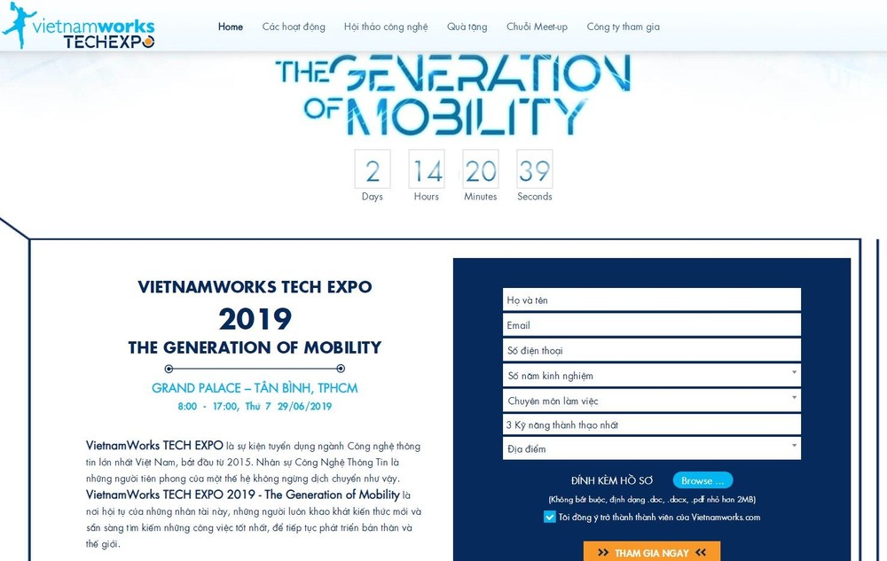 VietnamWorks在線招聘網頁將於本月29日上午8時至下午5時，在新平郡共和街142/18號的Grand Place會議中心舉辦“技術就業”盛日。（圖源：VietnamWorks網站截圖）