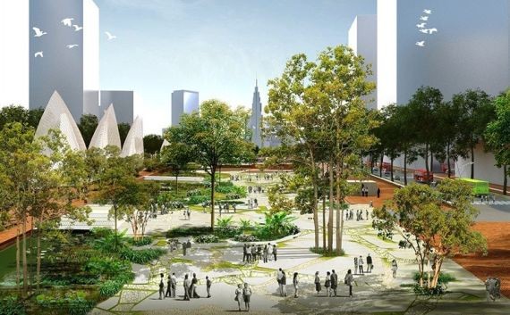 圖為守添新都市區胡志明廣場配景圖。（圖源：互聯網）