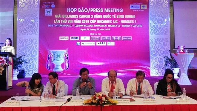 2019年第八次平陽省國際三庫開倫桌球賽新聞發佈會現場。（圖源：互聯網）