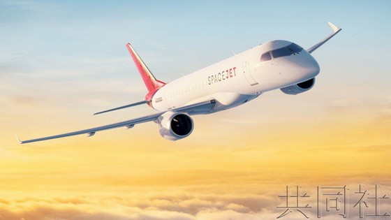 日本首款國產噴氣式客機“SpaceJet”新型號“M100”的圖像。（圖源：共同社）
