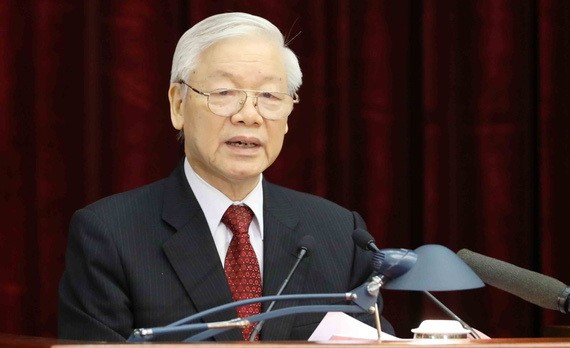 黨中央總書記、國家主席阮富仲在會議上致閉幕詞。（圖源：越通社）