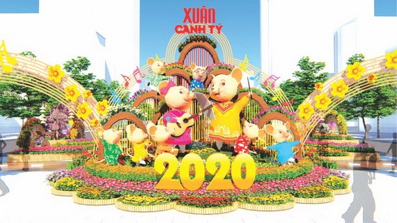 庚子年阮惠春花街的吉祥物將採用具有越南特色的東湖民間畫《老鼠婚禮》中的擬人化老鼠形象。（圖源：互聯網）