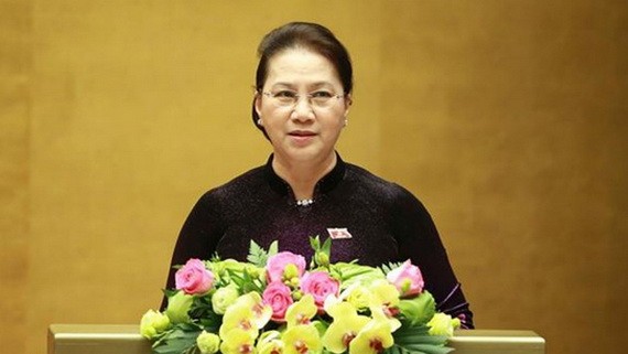 國會主席阮氏金銀致閉幕詞。（圖源：越通社）