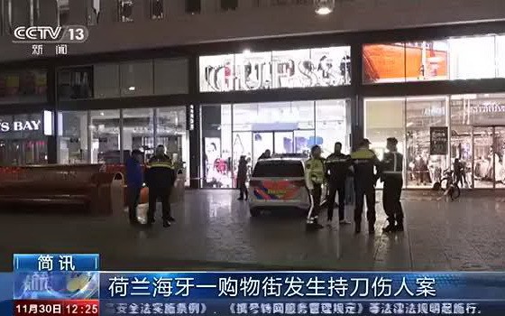11月29日感恩節“黑色星期五”到來之際，荷蘭第三大城市海牙鬧市區發生行兇事件，至少3人被刺傷。（圖源：CCTV視頻截圖）