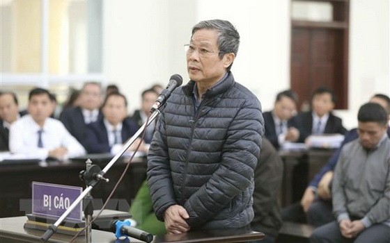 被告人阮北山在法庭上回答審判長問案。（圖源：越通社）