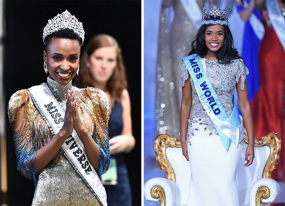 2019年世界小姐托尼‧安辛格和環球小姐佐茲比妮‧通齊。