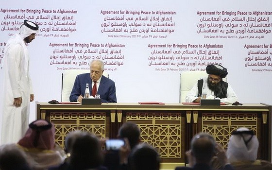 美國與塔利班於當地時間2月29日在多哈簽署和平協議。（圖源：阿納多盧通訊社）