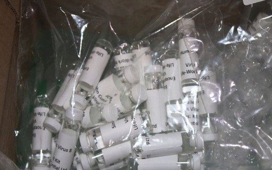 美國海關人員在洛杉磯機場截獲了一批假冒的新冠病毒檢測劑。 （圖源：CBP）