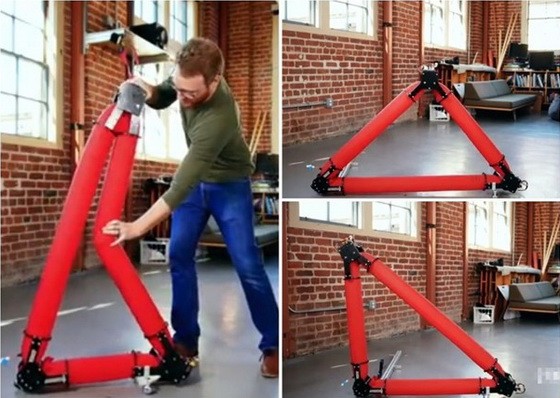 機械人的充氣管子可變形，構成不同的三角形結構。（圖源：互聯網）