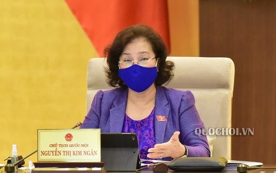 國會主席阮氏金銀在會上發言。（圖源：Quochoi.vn）