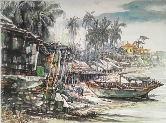 張路畫家參展的《黎明》畫作。