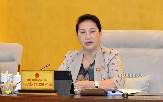 黨中央政治局委員、國會主席阮氏金銀主持會議。（圖源：Quochoi.vn）