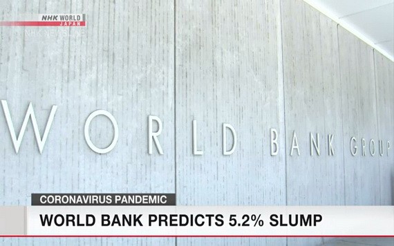世界銀行公佈報告稱，預計今年全球經濟將下滑5.2%，陷入二戰以來最嚴重的經濟衰退。（圖源：NHK視頻截圖）
