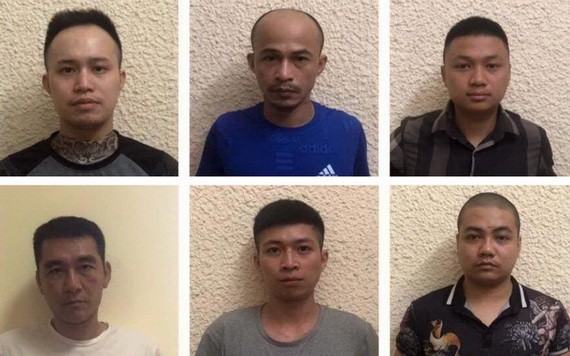 從上至下左起依次為陳山松、阮廷勇、王光成、阮世英、阮仲秀及黎黃龍。（圖源：警方提供）