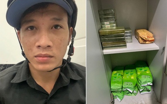 非法販運毒品被抓獲的嫌犯（左圖）與毒品物證。（圖源：光輝）