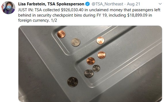 美國運輸安全管理局發言人麗莎·法布斯坦推文截圖。