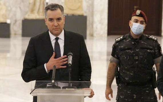 8月31日，黎巴嫩新總理穆斯塔法·阿迪卜在貝魯特東南的總統府出席記者會。（圖源：新華社）