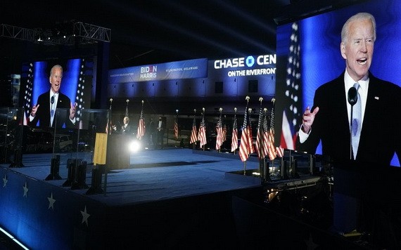 拜登在勝選後發表勝利演說。（圖源：AP）