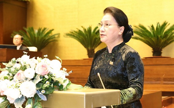 國會主席阮氏金銀致閉幕詞。（圖源：越通社）