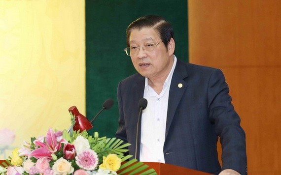 黨中央書記、中央肅貪指委會常務處副主任、中央內政部長潘廷擢在會議上發言。（圖源：越通社）