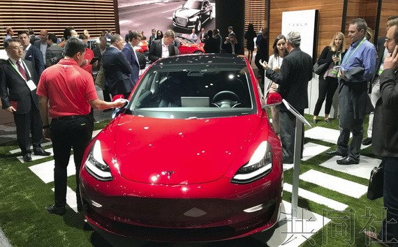 特斯拉的一款電動汽車。（圖源：共同社） 