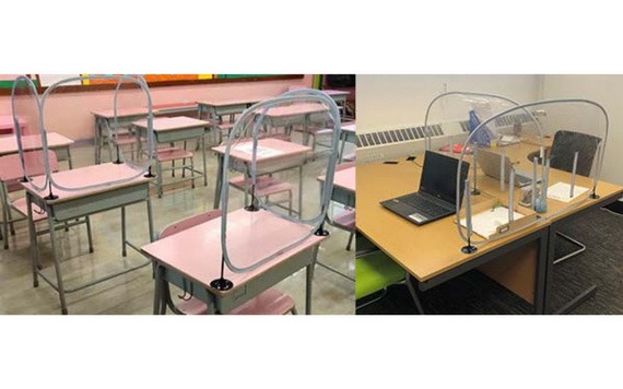 不少辦公室與學校使用飛沫擋板。