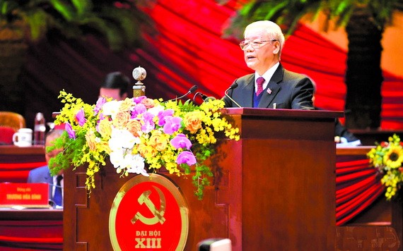 黨中央總書記、國家主席阮富仲在會議上致詞。（圖源：越通社）