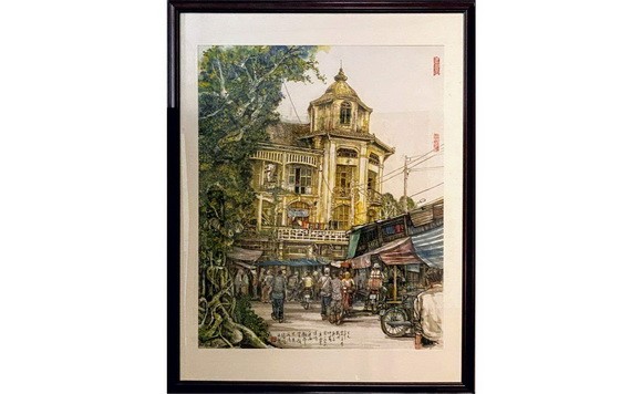 人民藝人張路畫作《昔日堤岸平西街市一隅》。