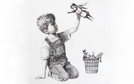 2020年5月，英國塗鴉藝術家班克西的一幅新作出現在南安普頓綜合醫院裡，向疫情期間奮戰在一線的醫護人員們表達敬意。（圖源：互聯網）