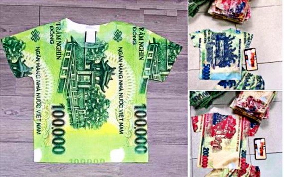 印有貨幣圖案的衣服在社交網上出售。