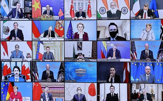 越南國家主席阮春福以視頻方式出席領導人氣候峰會開幕式。（圖源：越通社）