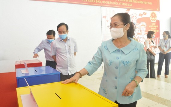 阮氏麗同志視察守德市選舉籌備工作